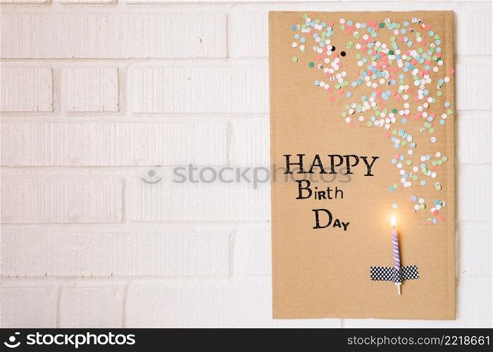 candle cardboard with birthday greeting
