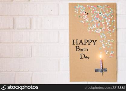 candle cardboard with birthday greeting