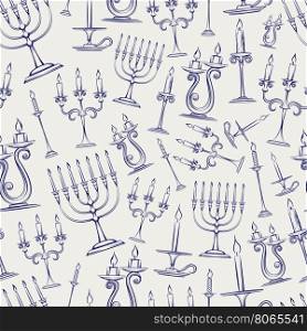 Candles ball pen style seamless pattern. Hand drawn candles seamless pattern in ball pen style imitation. Vector illustration