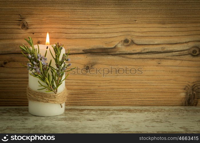 Candles decoration with natural elements. Christmas lighting