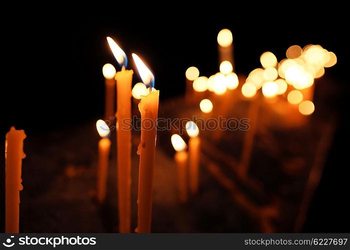 Candles in church, shallow depth of field