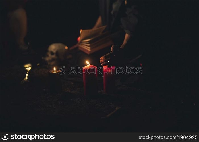 candles skull halloween dark night. Beautiful photo. candles skull halloween dark night