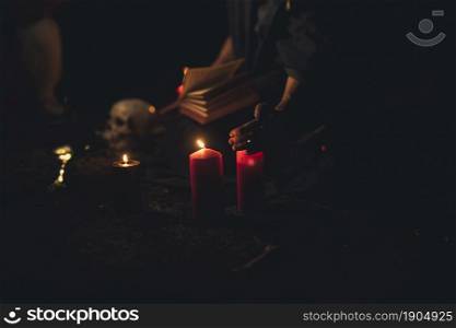 candles skull halloween dark night. Beautiful photo. candles skull halloween dark night