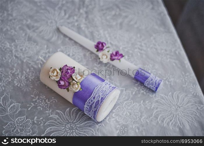 Candles with champagne decorated with a pattern from flowers.. Candles with a pattern 1817.