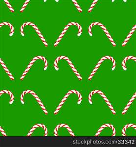 Candy Cane Icon Isolated on Green Background. Christmas Seamless Pattern. Candy Cane Seamless Pattern