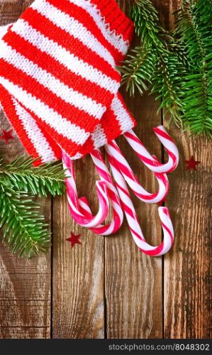 candy canes on a table, christmas background