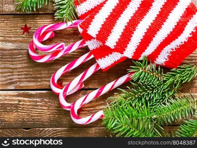 candy canes on a table, christmas background