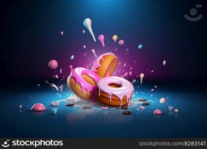 Candy colorful 3d donuts. Pink bakery. Generate Ai. Candy colorful 3d donuts. Generate Ai