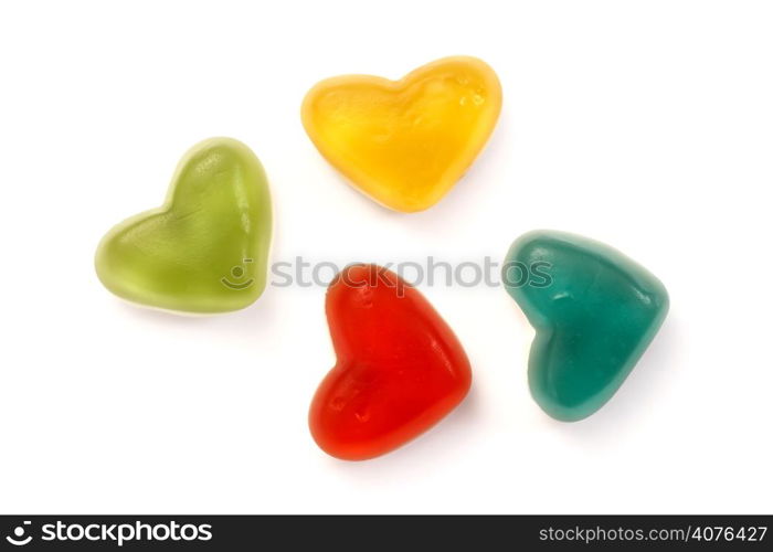 Candy hearts on white background