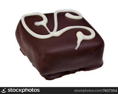 Candy made of dark chocolate with white pattern. File contains clipping path. Chocolate candy