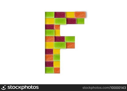 Candy or sweets alphabet isolated on white background. Latin Food alphabet. Candy letter F.. Candy or sweets alphabet isolated on white background. Latin Food alphabet. Candy letter F