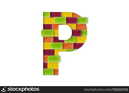 Candy or sweets alphabet isolated on white background. Latin Food alphabet. Candy letter P.. Candy or sweets alphabet isolated on white background. Latin Food alphabet. Candy letter P