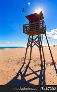 Canet de Berenguer beach in Valencia lifeguard house at mediterranean Spain