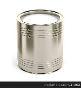 Canister with white paint or other liquid on white background