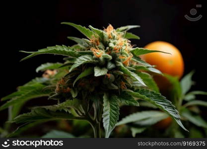 cannabis flowering bud with citrus orange flavor smell Generative AI.