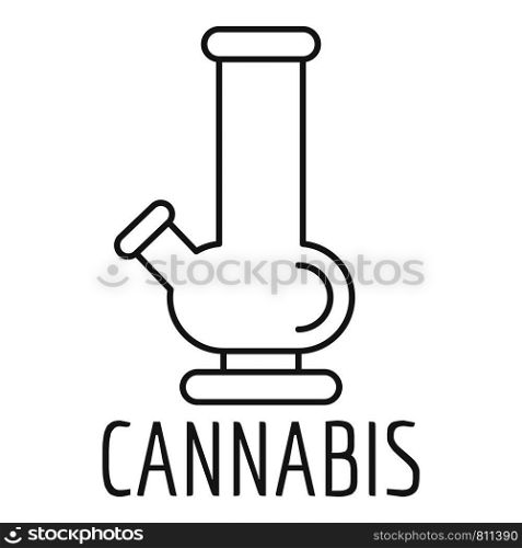 Cannabis glass bong logo. Outline cannabis glass bong vector logo for web design isolated on white background. Cannabis glass bong logo, outline style