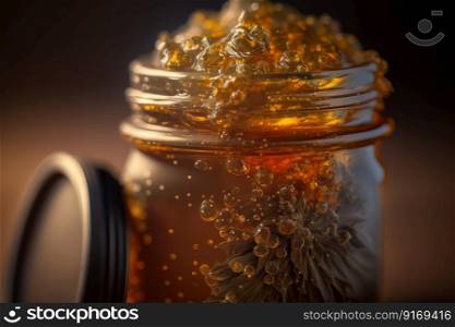 cannabis golden resin wax on jar Generative AI.