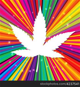 Cannabis leaf on abstract psychedelic background, vector, EPS10