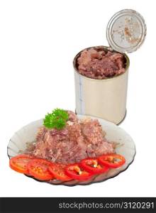 Canned meat on plate