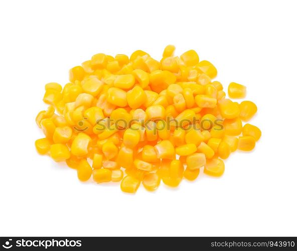 Canned sweet corn isolate on white background, top view