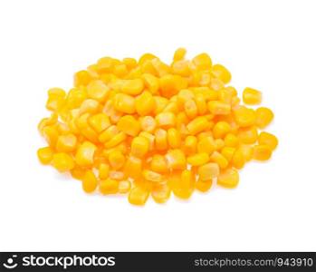 Canned sweet corn isolate on white background, top view