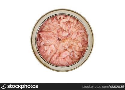 Canned tuna closed isolated on white background