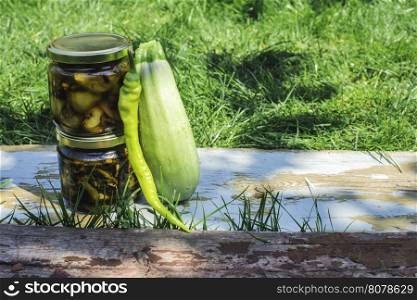 Canned vegetables in garden