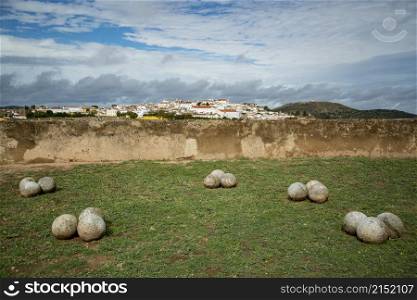 Cannon Bullets at the Fort of Santa Luzia near the city of Elvas in Alentejo in Portugal. Portugal, Elvas, October, 2021