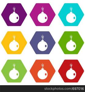 Cannonball icon set many color hexahedron isolated on white vector illustration. Cannonball icon set color hexahedron