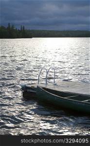 Canoe at the dock in Lake of the Woods, Ontario