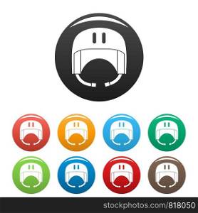 Canoe helmet icons set 9 color vector isolated on white for any design. Canoe helmet icons set color