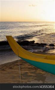 Canoe on the beach, Waikiki Beach, Honolulu, Oahu, Hawaii Islands, USA