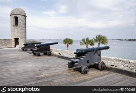 Canons in Castillo de San Marcos, St. Augustine, Florida. Spanish Fort in St. Augustine Florida