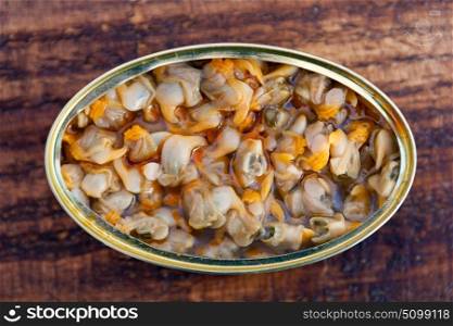 Cans of canned cockles. Healthy meal