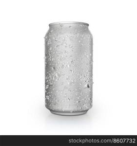 Cans with water droplets and ice isolated on white background