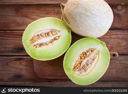 cantaloupe melon on wooden plate, cantaloupe thai slice fruit for health green cantaloupe thailand