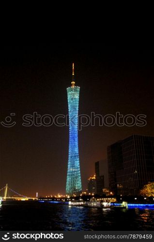 Canton tower, Guangzhou, China skyline on the Pearl River