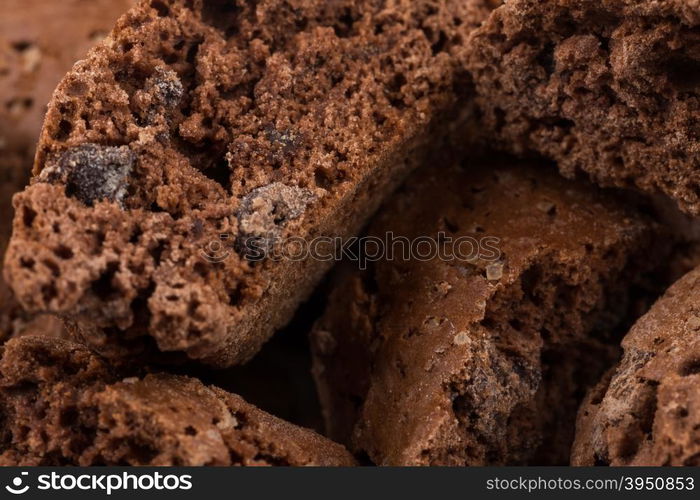 Cantucci with chocolate pieces close up as a background