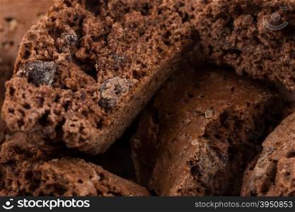 Cantucci with chocolate pieces close up as a background