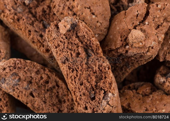 Cantucci with chocolate pieces close up as a background