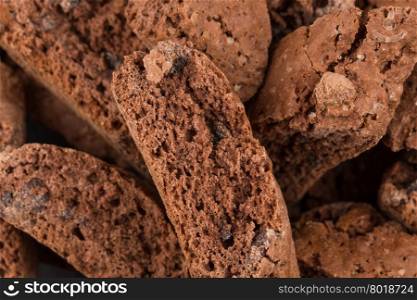Cantucci with chocolate pieces close up as a background