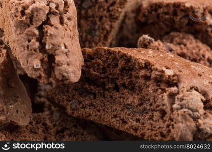 Cantucci with chocolate pieces close up as a background