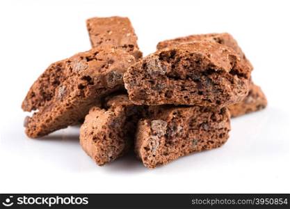 Cantucci with chocolate pieces isolated on white background
