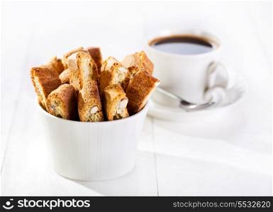 cantuccini cookies with cup of coffee
