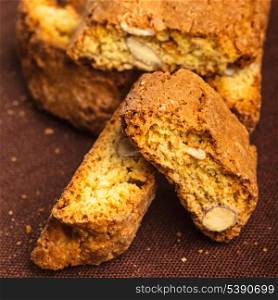 Cantuccini - typical almond cookies on the napkin