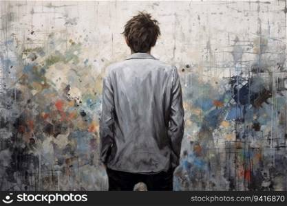 Canvas unfinished paint young man. Painter focus. Generate Ai. Canvas unfinished paint young man. Generate Ai