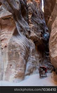Canyon at the entrance in Petra, Jordan ancient city