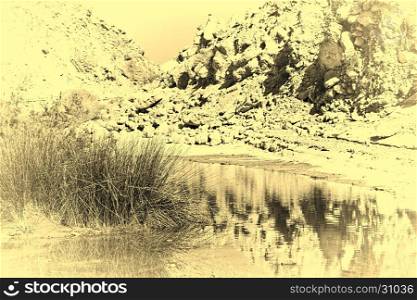 Canyon En Avedat of the Negev Desert in Israel, Vintage Style Toned Picture