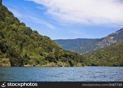 Canyon in front of a mountain range, Sumidero Canyon, Chiapas, Mexico