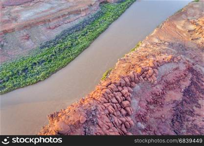 Canyon of Colorado River near Moab, Utah - sunrise aerial view